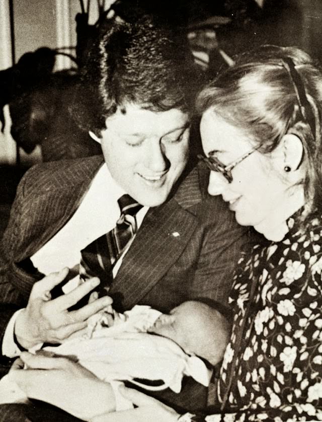 Hillary and Bill on the day they brought Chelsea home from the hospital, 1980