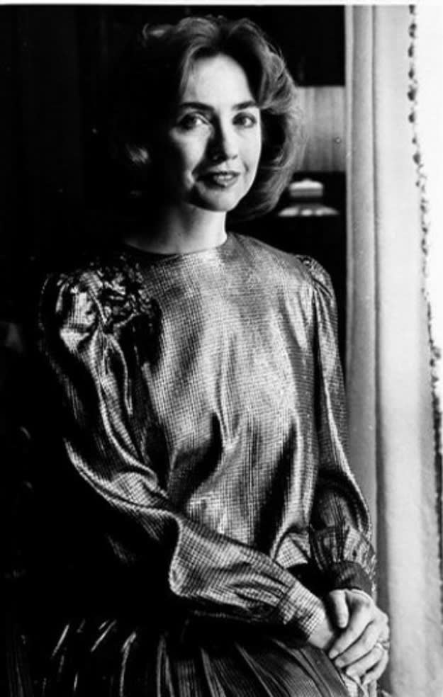 Hillary in her gown for the inaugural ball, 1985