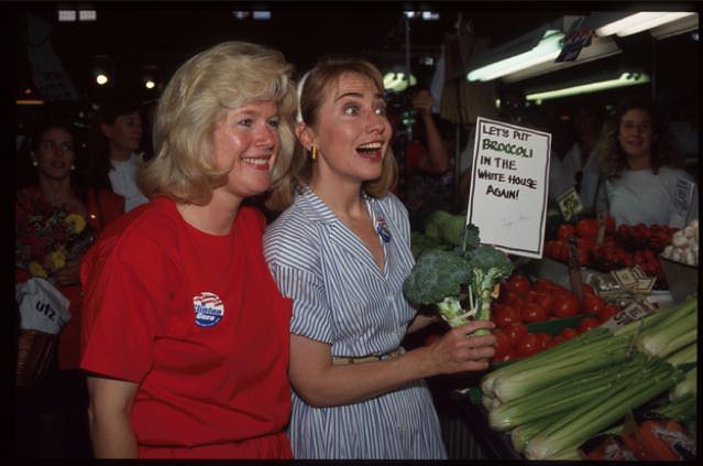 Hillary with Tipper Gore and broccoli, 1992