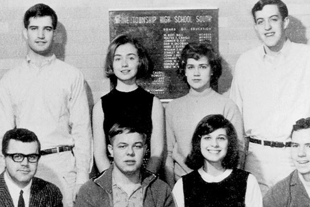 Hillary Rodham (top row, second from left) took a picture with Maine South high school students in Illinois in 1965
