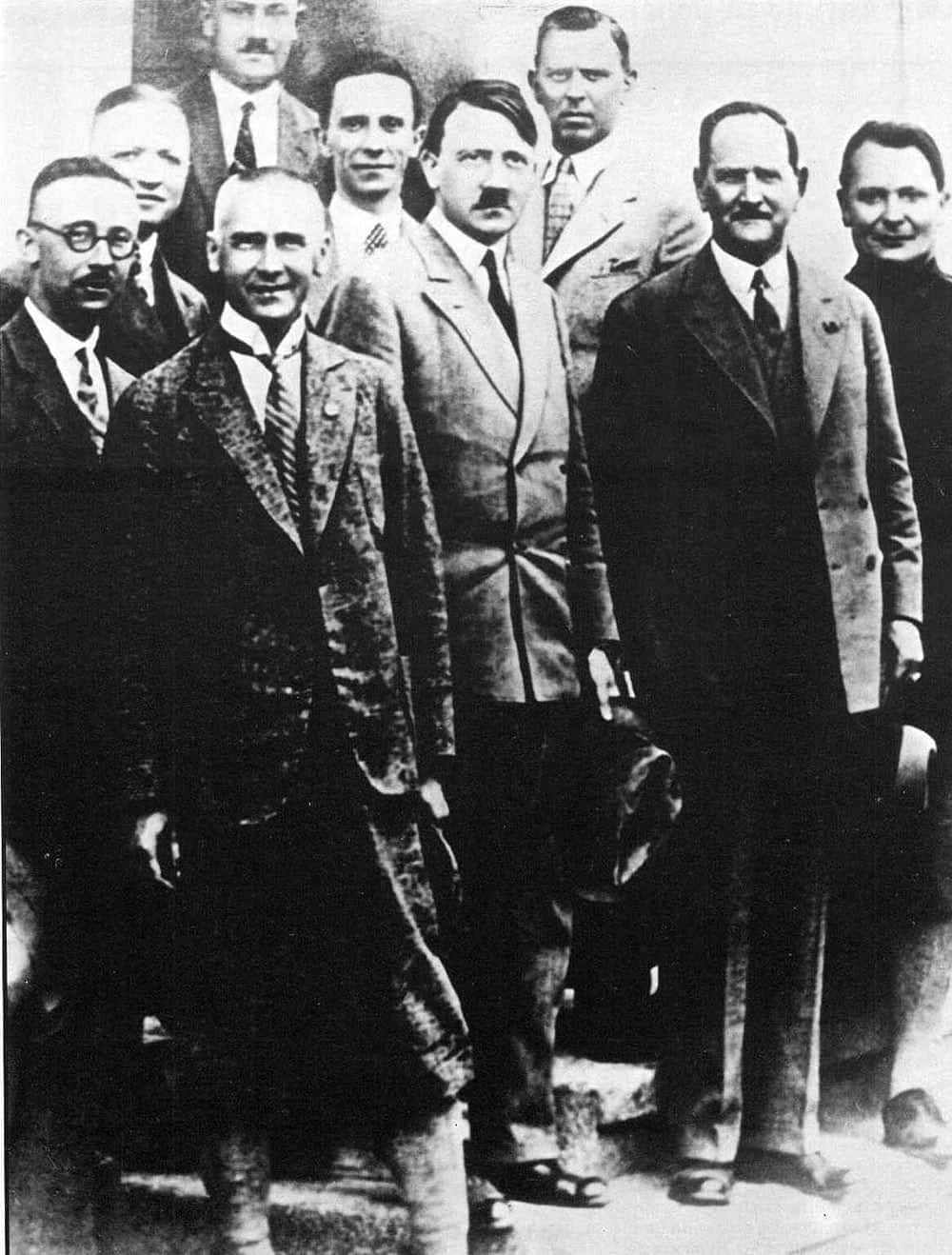 Prussian Premier and German Air Minister Hermann Goering, far right with Adolf Hitler and Nazi propagandist Joseph Goebbels, 1925