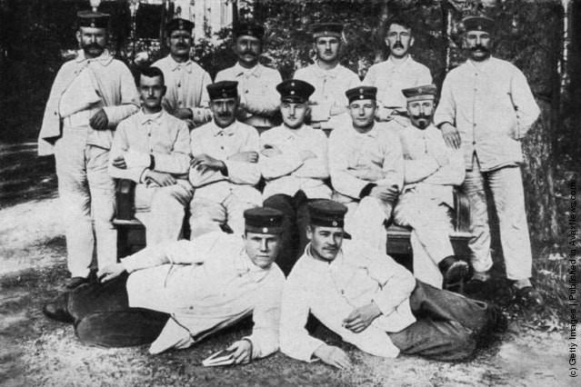 Adolf Hitler (back row, second from right) recuperates with his fellow infantrymen, in a military hospital during World War I