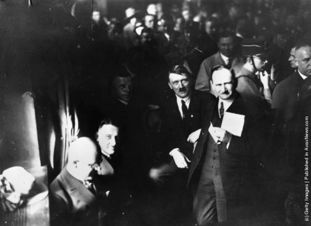 The Nazis meet in the Munich Buergerbraukeller (left to right) Schwartz, H Esser, Adolf Hitler and Ritter Von Epp, 1927