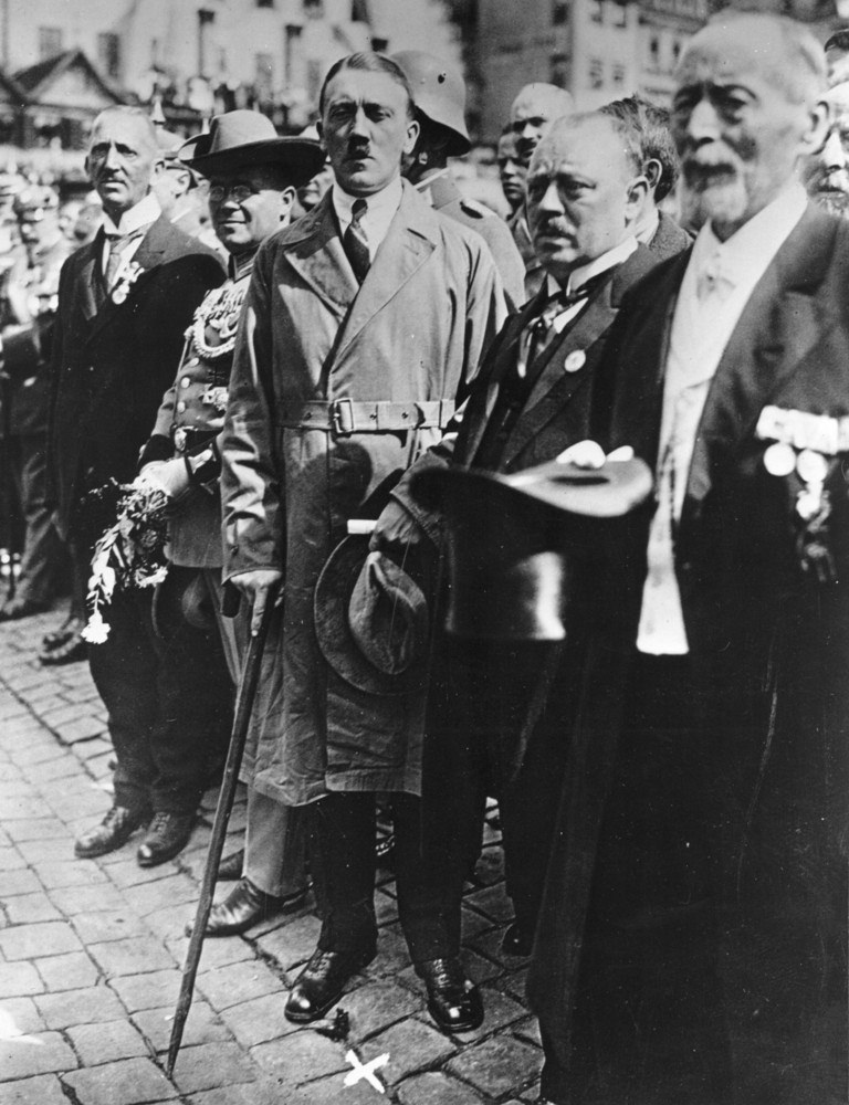 Adolf Hitler with Bavarian Nazis at a remembrance ceremony for former military forces in Nuremberg, 1928
