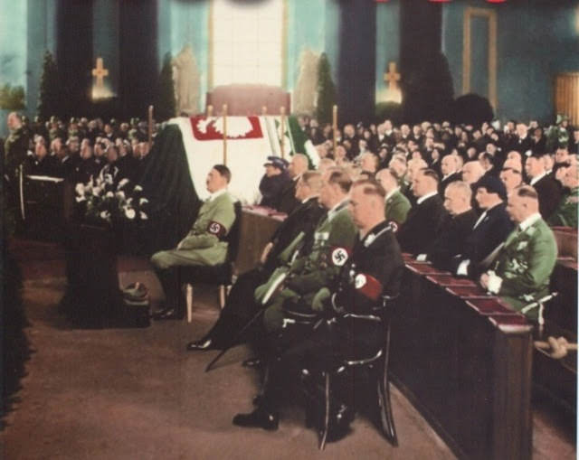 Adolf Hitler attending memorial service of Polish First Marshall Jozef Pilsudski in Berlin, 1935