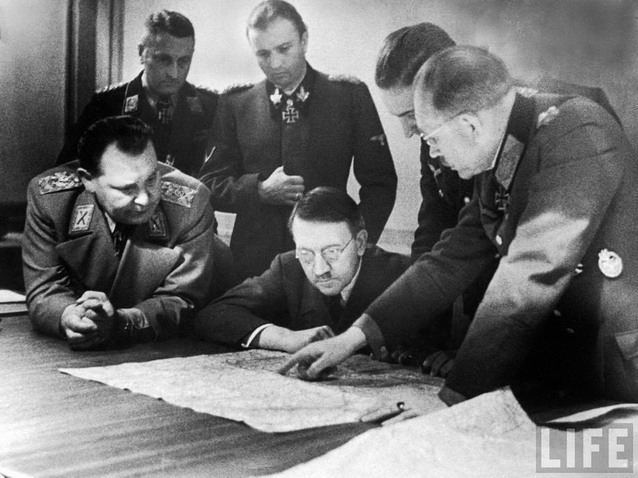 Hitler, Göring and Heinz Guderian discuss the Ardennes operation. October 1944