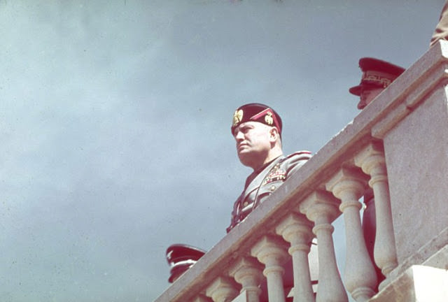 Benito Mussolini during Adolf Hitler's 1938 state visit to Italy