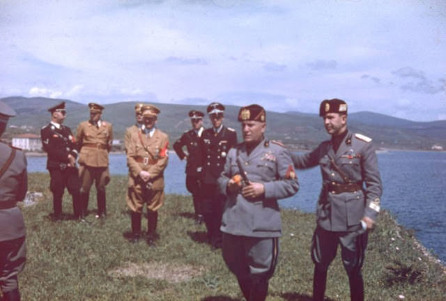Hitler and Mussolini, at Santa Marinella, north of Rome, during Hitler's 1938 state visit to Italy