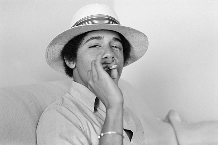 Young Barack Obama smoking