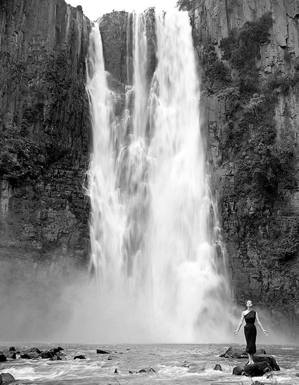 Wenda Parkinson at Howick Falls Underneath the 310-foot (94-metre) sheer drop in KwaZulu-Natal Province, South Africa, 1951