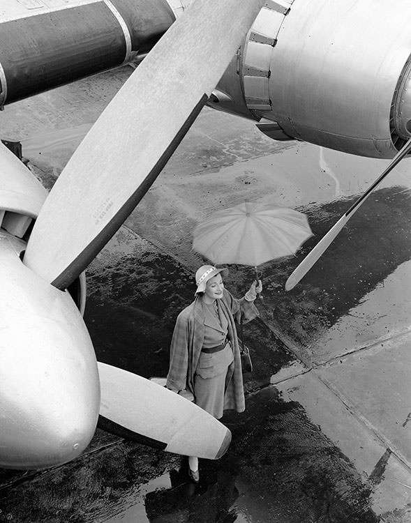 Wenda Parkinson at London Airport, 1951