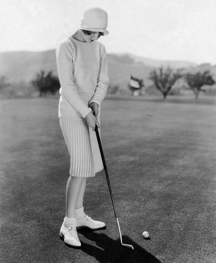 American actress, Jean Arthur playing golf, 1920s