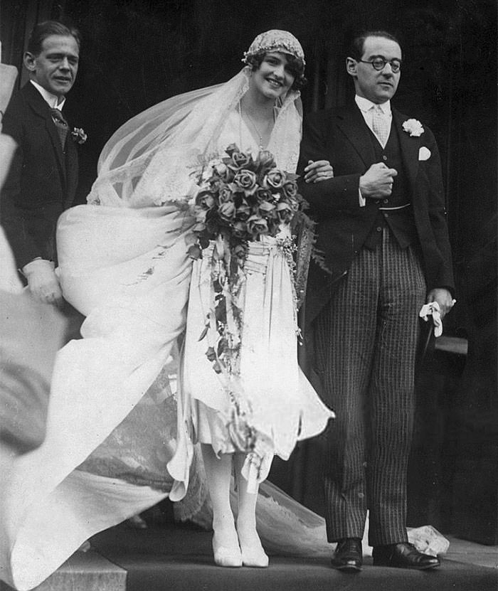 Prince Otto Von Bismarck on his wedding day. The bride is wearing a fashionable twenties dress