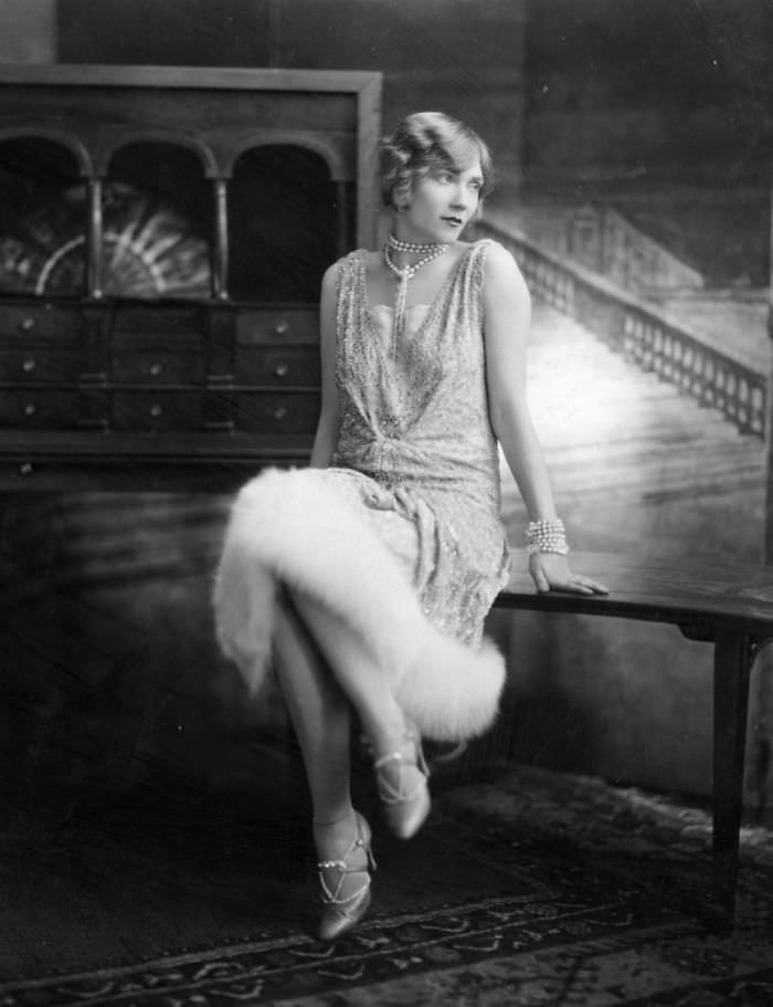 Hollywood Film Actress, Singer and Dancer Gilda Gray Wearing a Beaded Blue Dress, 1924