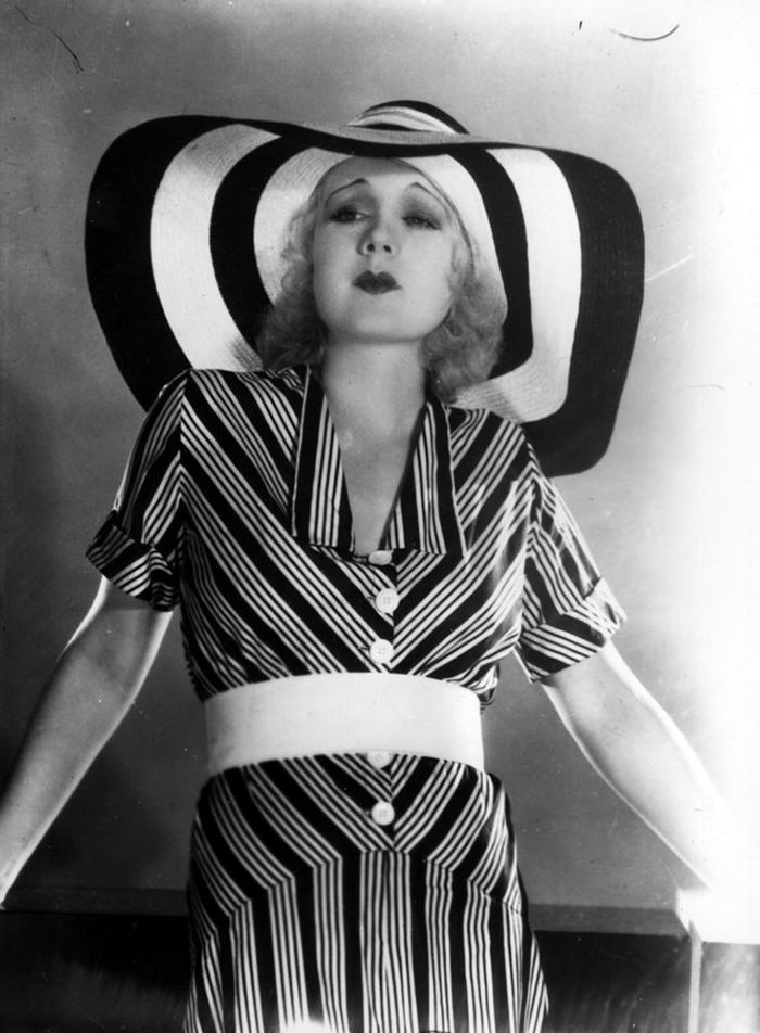 Anita Page, Film Actress Is Pictured Wearing a Stunning Striped Dress, 1920s