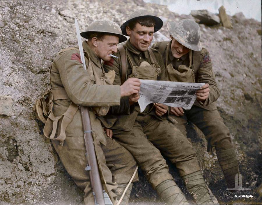 Canadians Interested in Canadian Daily Record In Trenches near lens, February 1918