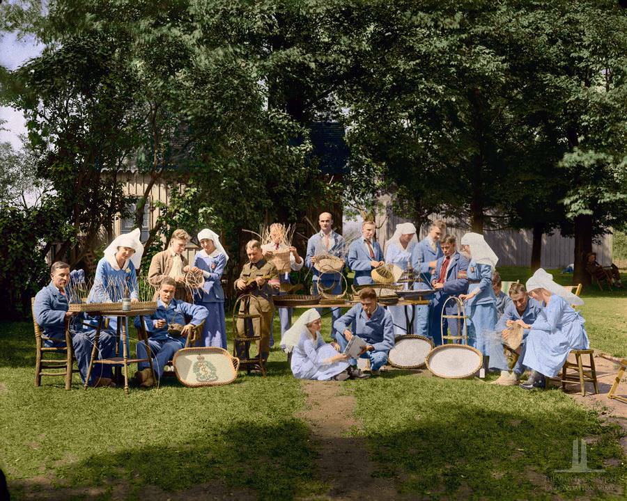 First world war veterans learning handicrafts under the department of soldiers civil re establishment 1918