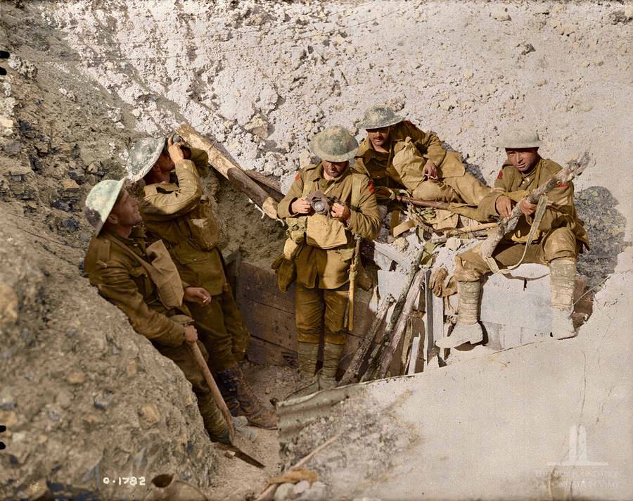 Canadian In captured trenches on hill 70, August 1917