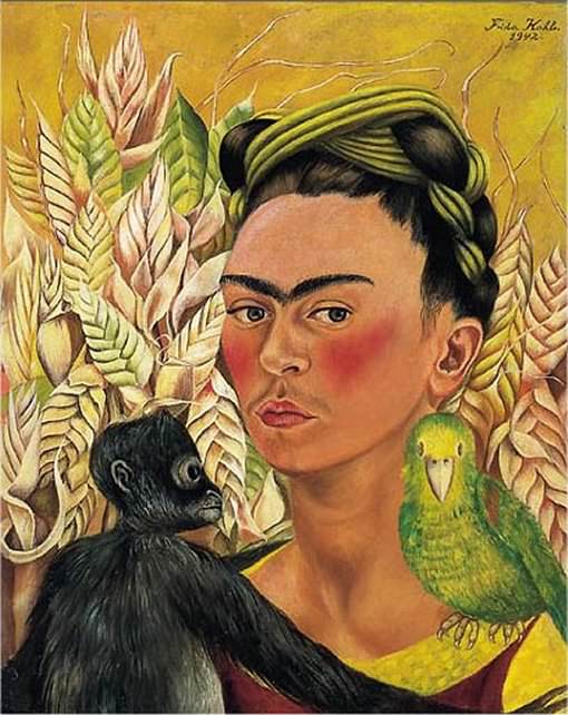 Self Portrait with Monkey and Parrot