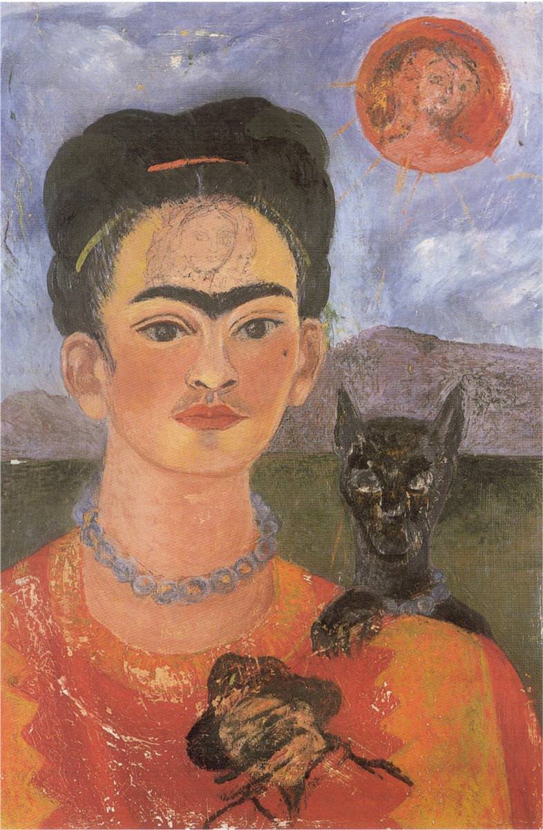 Self portrait with a portrait of diego on the breast and maria between the eyebrows