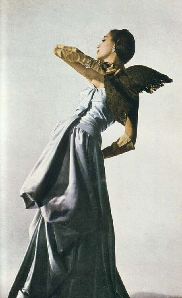 Model Betty Threat in a Charles James evening dress, April 1947