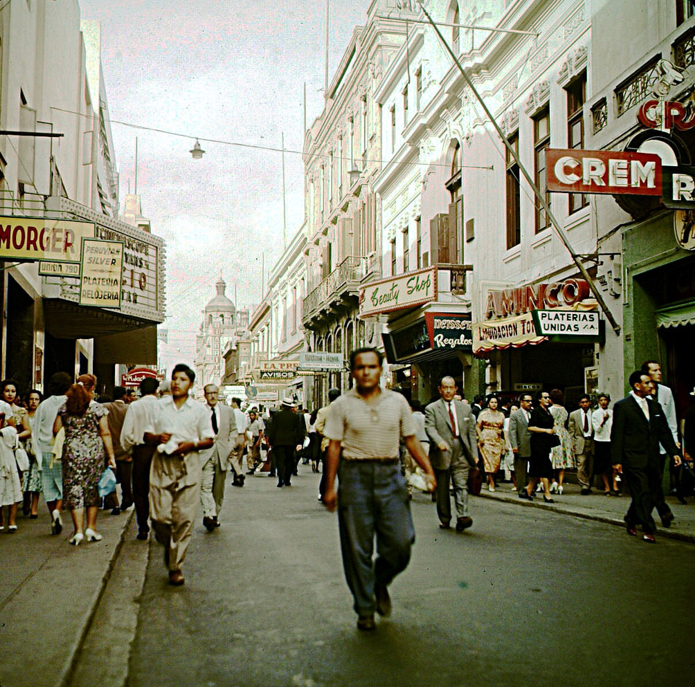 Main shopping street in Lima, Peru, 1960