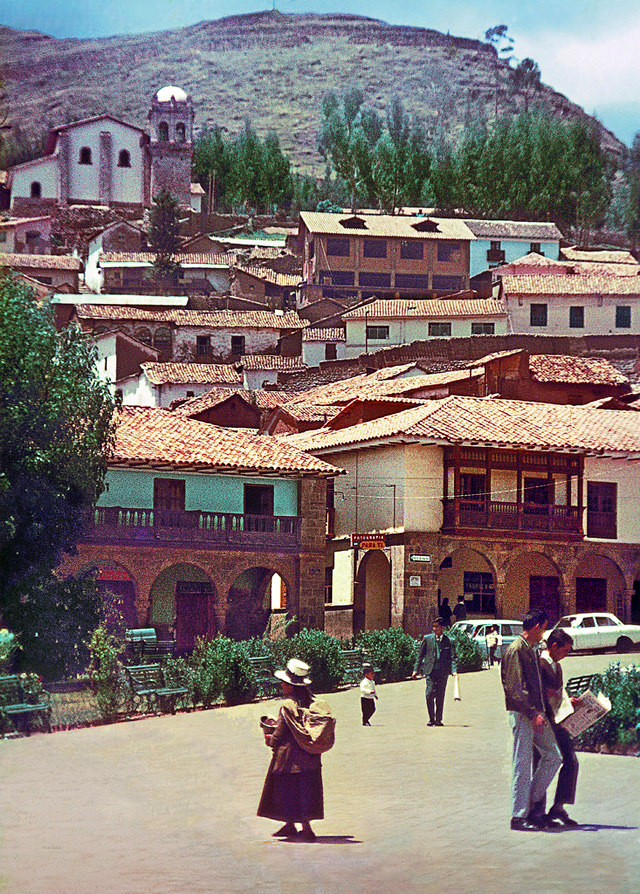 People at the door of church or cathedhral, Cuzco, Peru, 1960