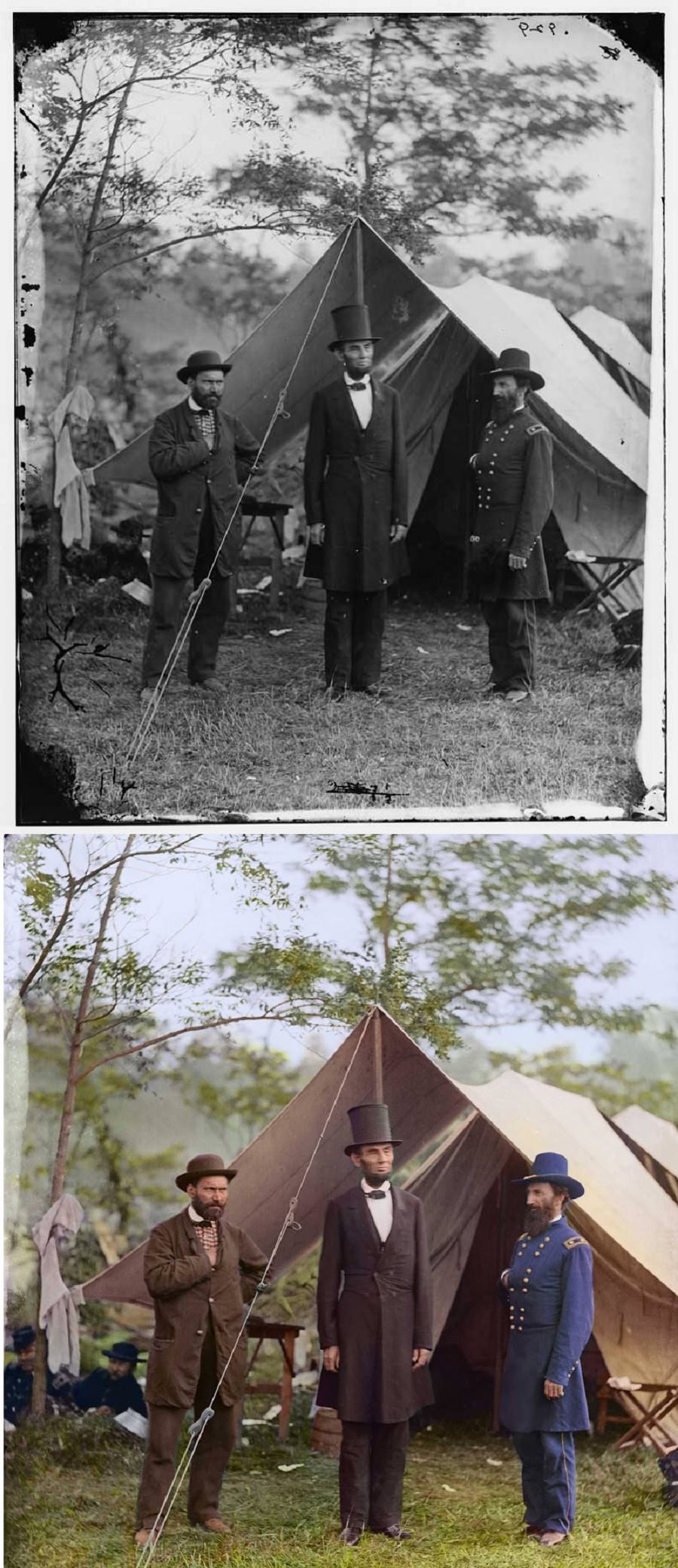 Allan Pinkerton, President Lincoln, and Maj. Gen. John A. McClernand; at the main eastern theater of the war, Battle of Antietam, Sept.-Oct., 1862.