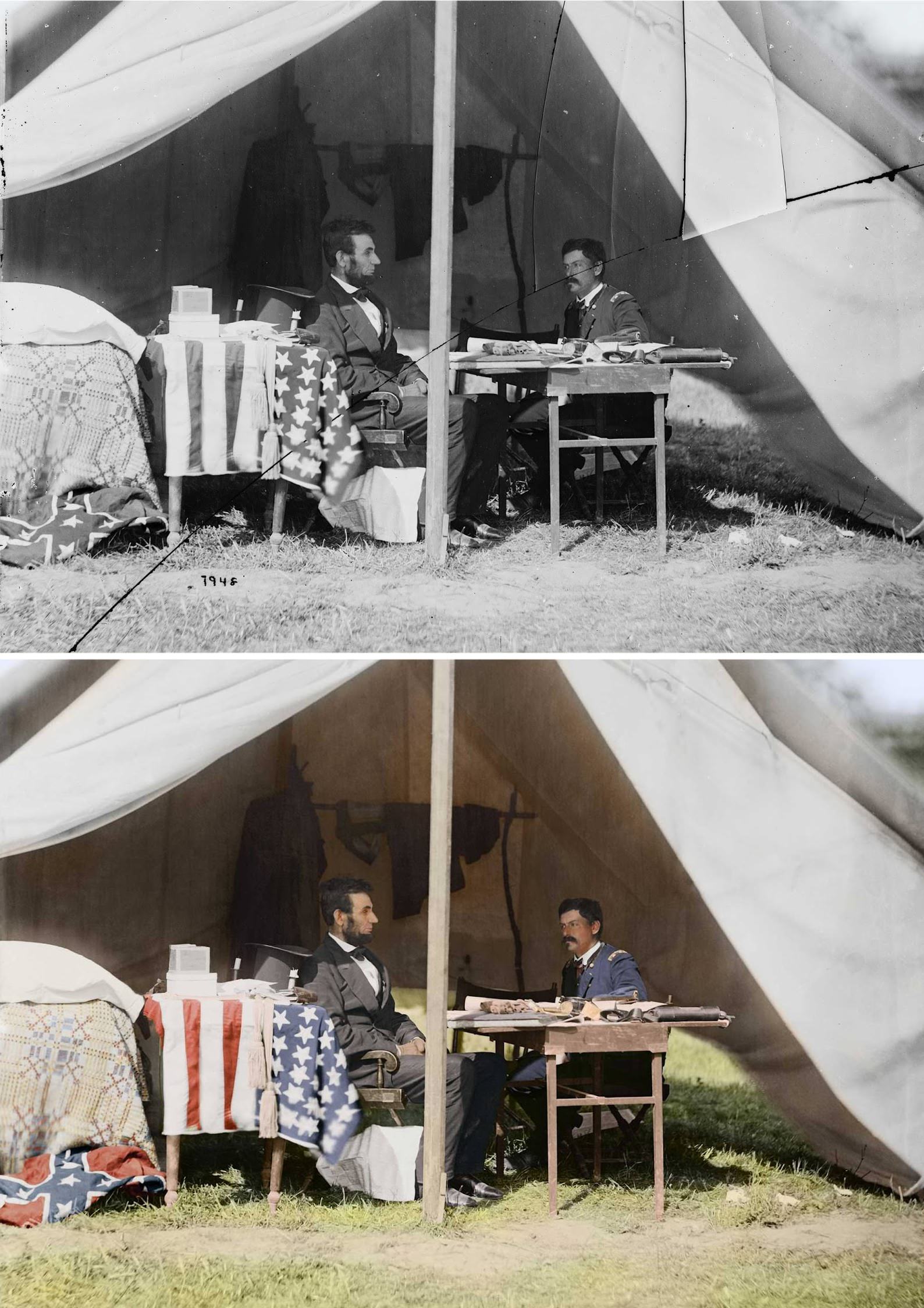 President Lincoln and Gen. George B. McClellan in the general’s tent, Antietam, Md., Sept. – Oct. 1862.