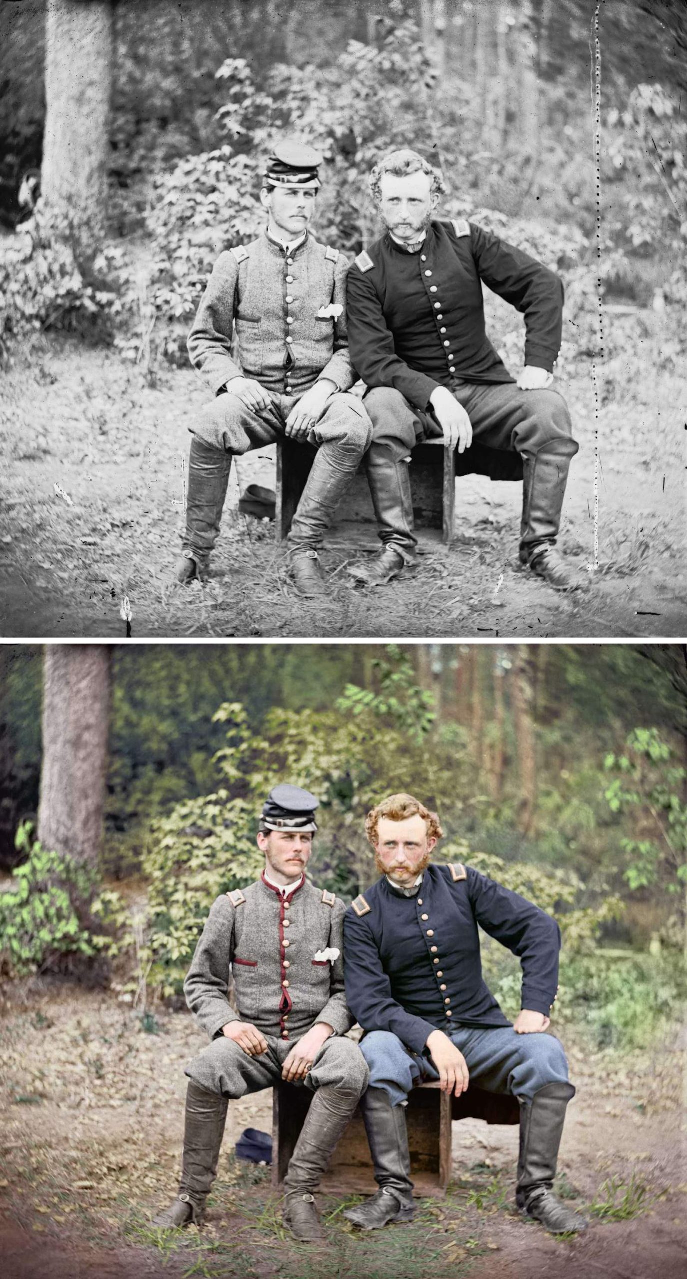 Capt. Custer of the 5th Cavalry is seen with Lt. Washington, a prisoner and former classmate.