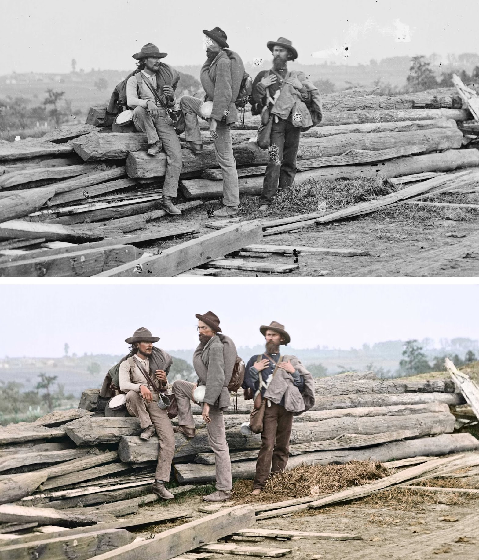 Three Confederate prisoners in Gettysburg, Penn., June-July, 1863.