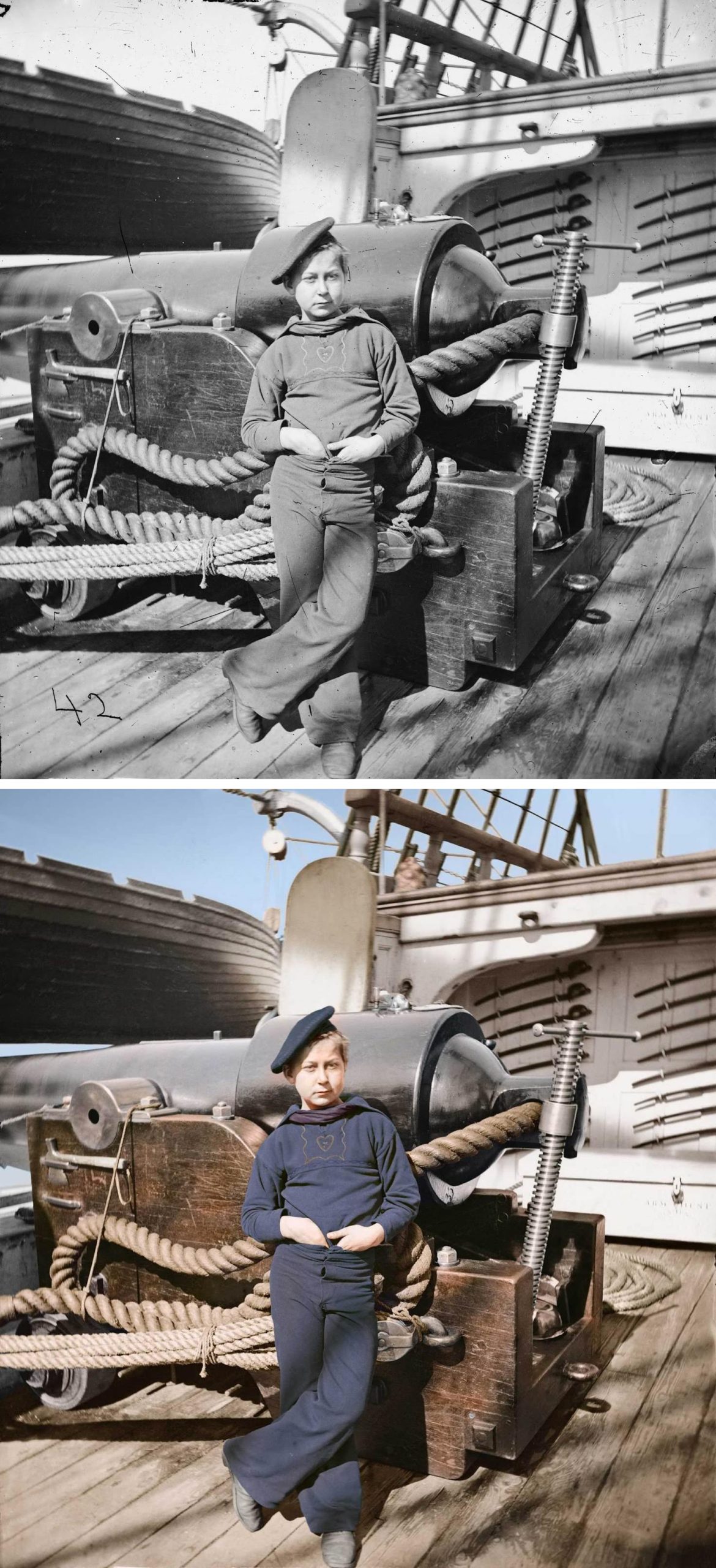 Powder boy by gun of U.S.S. New Hampshire off the coast of Charleston, S.C., 1860.