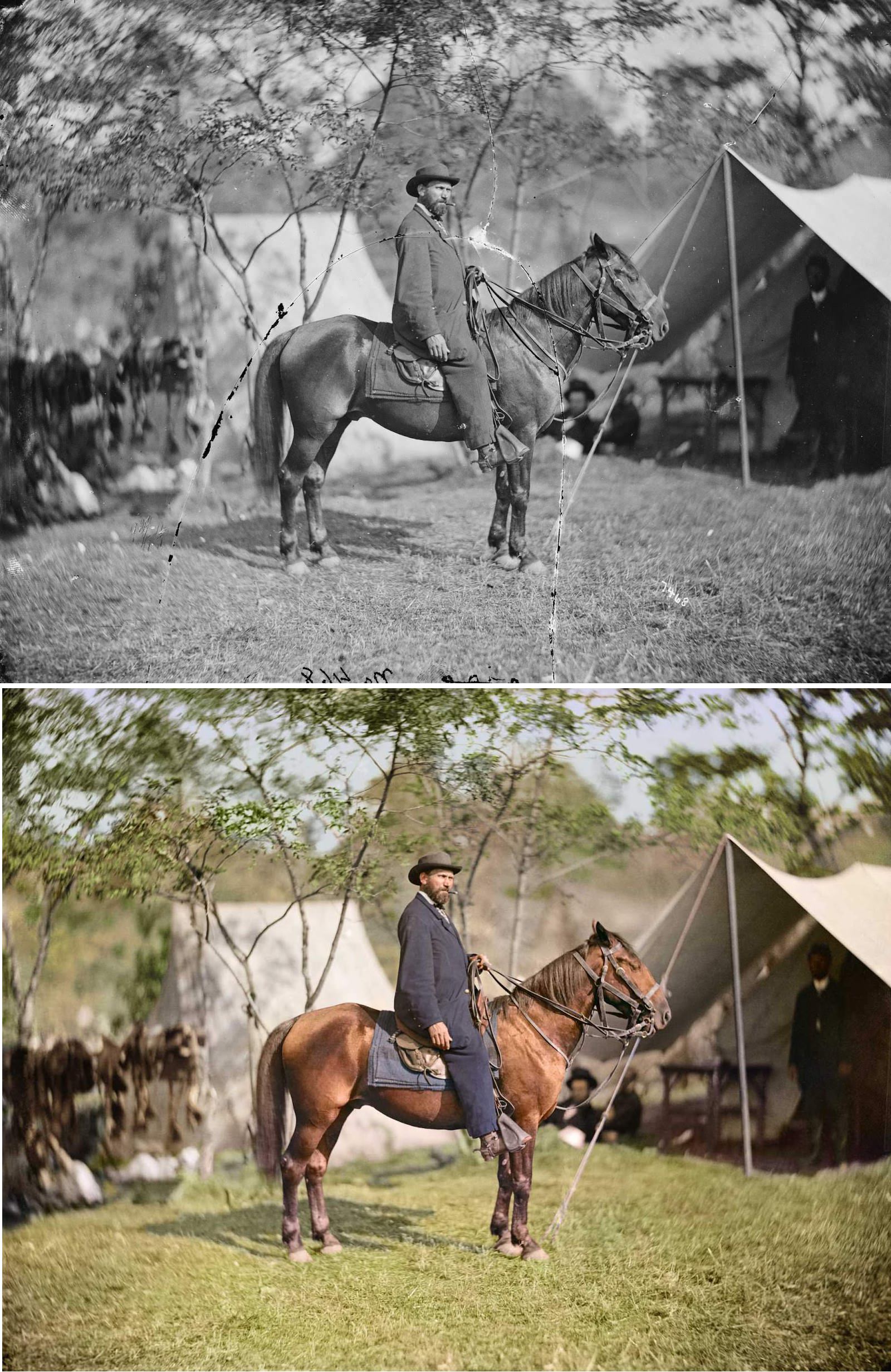 Allan Pinkerton (“E. J. Allen”) of the Secret Service on horseback in Antietam, Md., Oct. 1862.