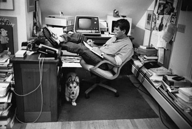 Stephen King and his corgi Marlowe