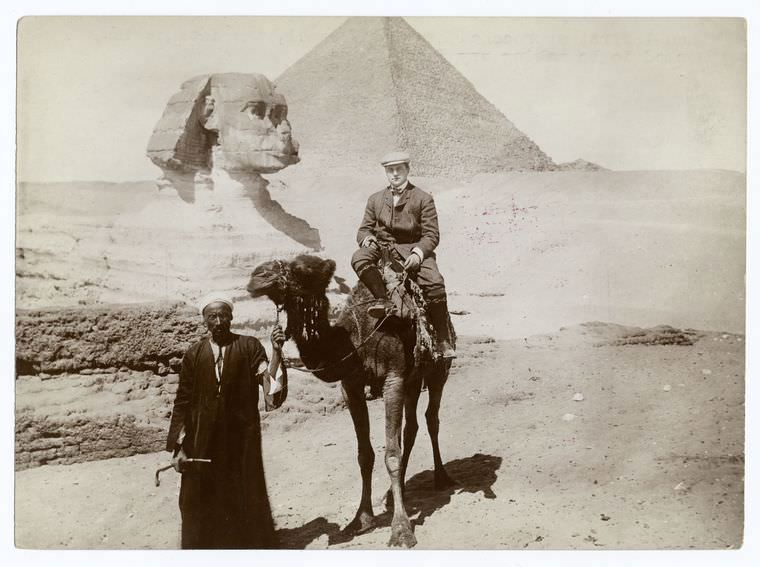 Tourist man at the Great Sphinx of Giza