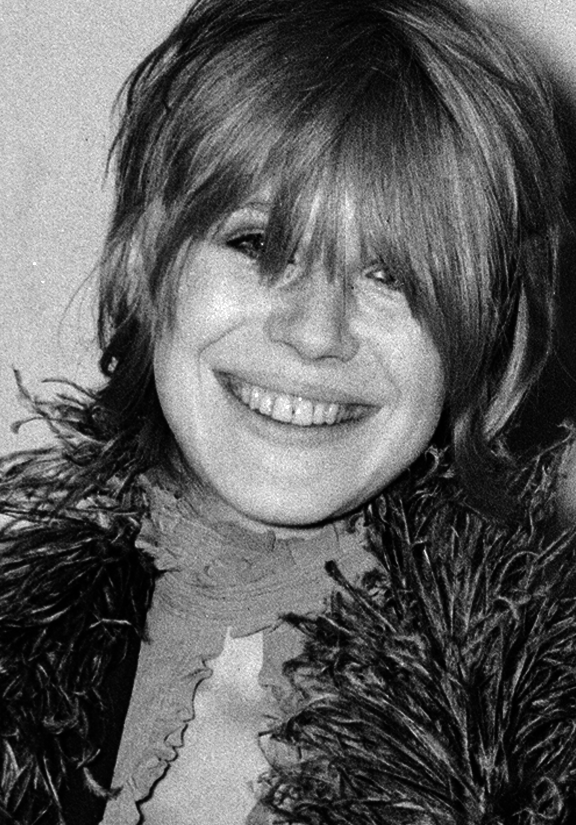 Close-up of Marianne Faithfull at the premiere of "Hair", December 1968.
