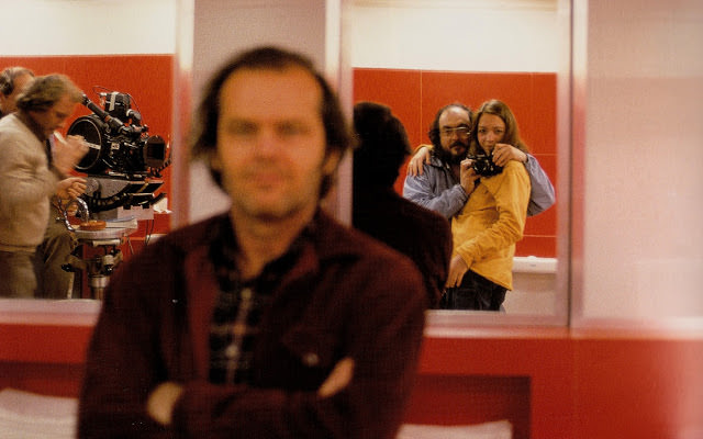 A self portrait of Stanley Kubrick with his daughter, Jack Nicholson and the crew at the set of The Shining