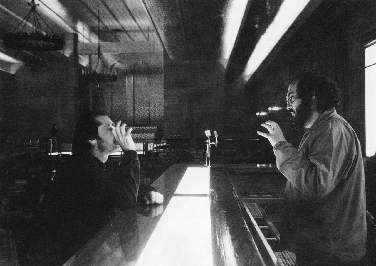 Stanley Kubrick and Jack Nicholson on set.