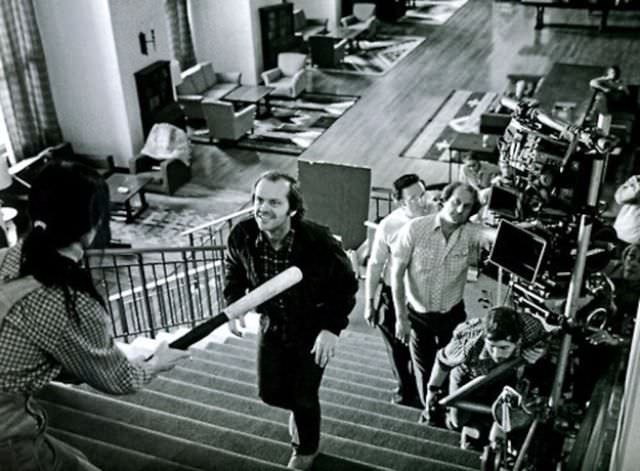 Jack Nicholson climbing stairs for a scene