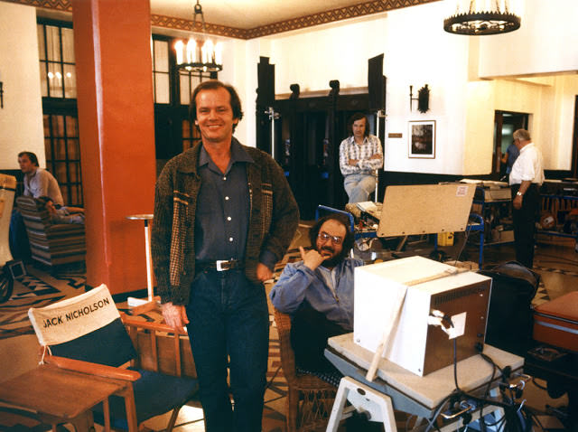 Actor Jack Nicholson and director Stanley Kubrick on the set of The Shining