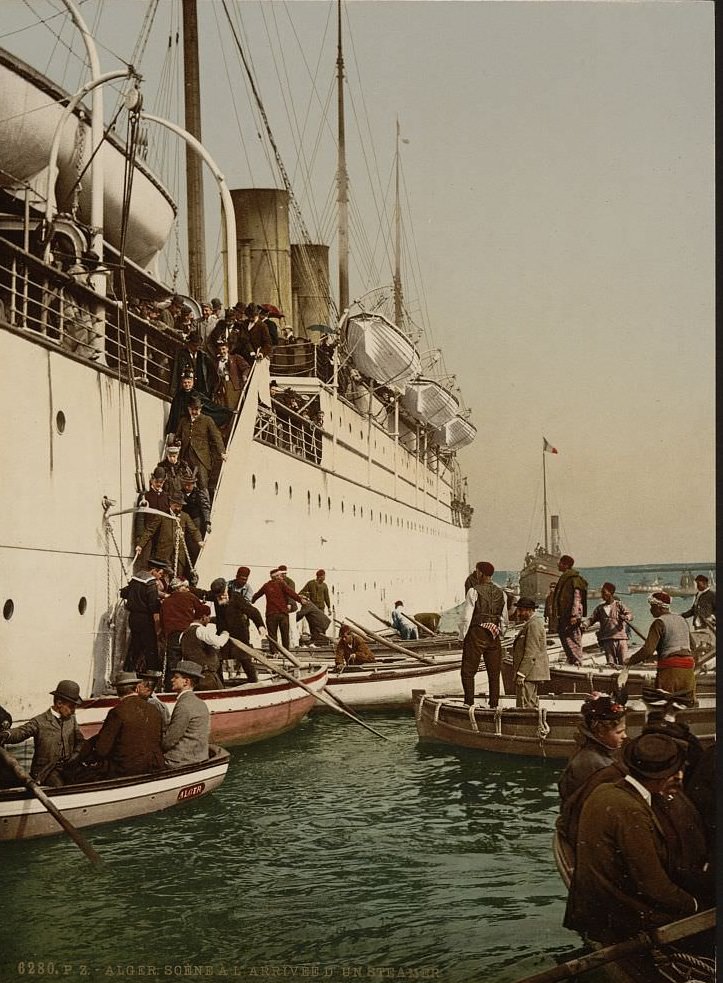 Disembarking from a ship, Algiers, Algeria