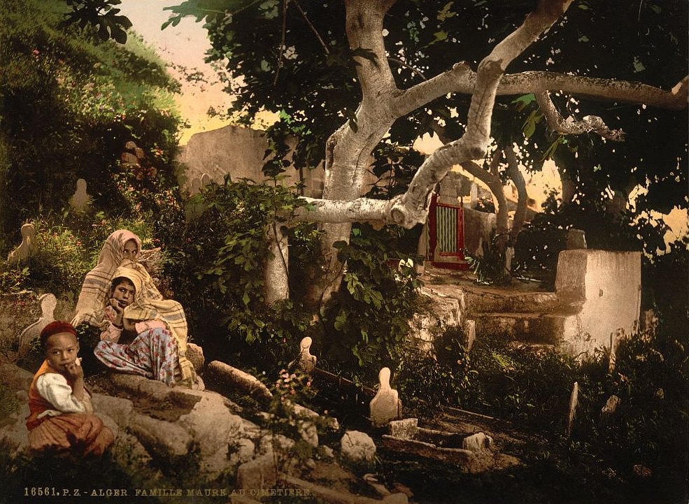 Moorish family in the cemetery, Algiers, Algeria