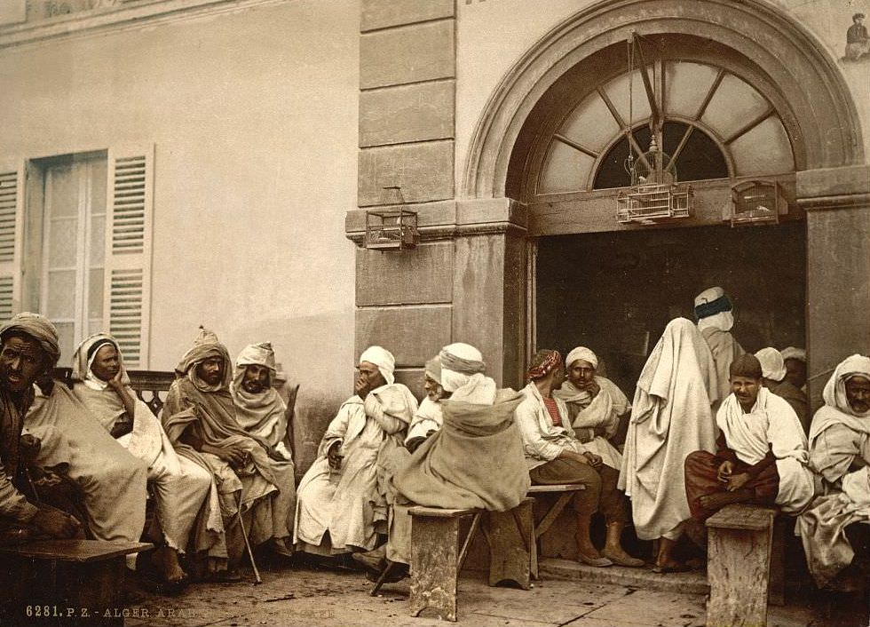 Arabs at a cafe, Algiers, Algeria