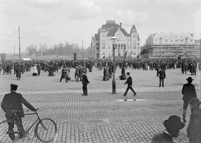 Central railway station square and the Finnish National Theater in Helsinki