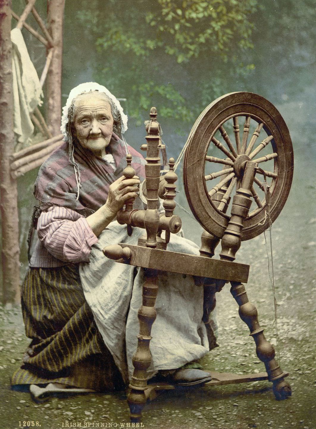 Spinner and spinning wheel, County Galway.