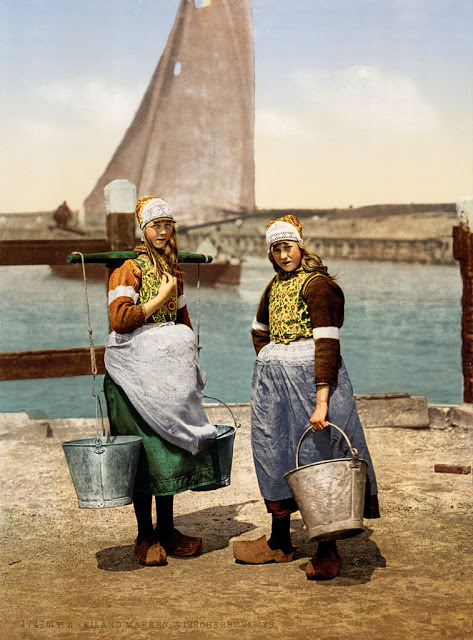 Fisher girls, Marken Island, North Holland, the Netherlands