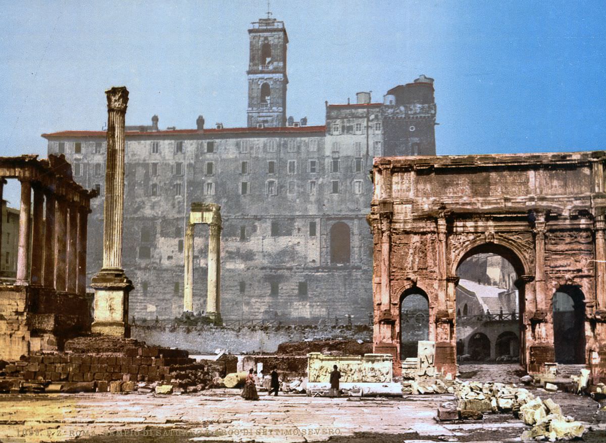 The Temple of Saturn and Triumphal Arch of Septimus Severus.