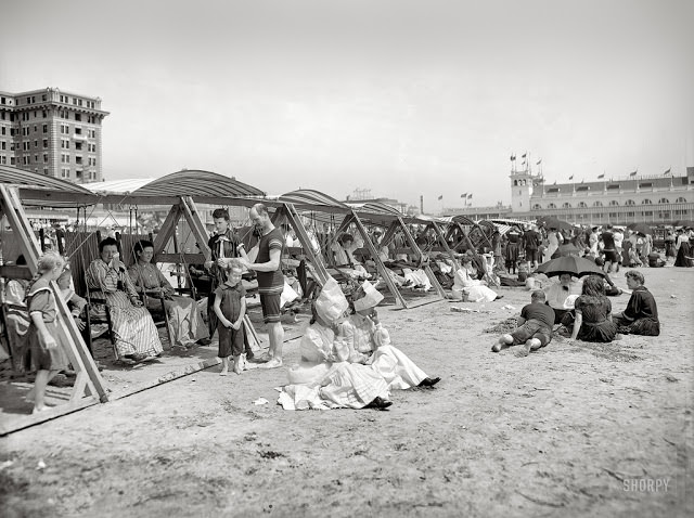 The beach scene in 1906, Atlantic City.