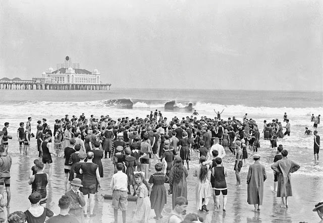 Bathers in the surf, Atlantic City, New Jersey, ca.1900s