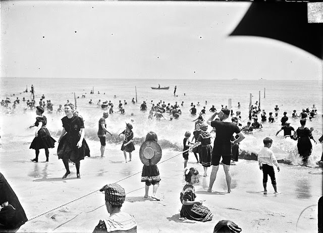 Children playing with a rope at a beach, Atlantic City, New Jersey, ca. 1890-1900